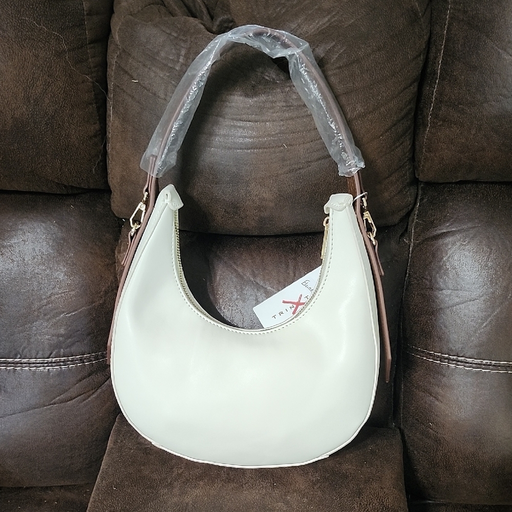 Trina Turk Cream and Brown Crescent Shoulder Bag with Top Zip - Picture 3 of 4